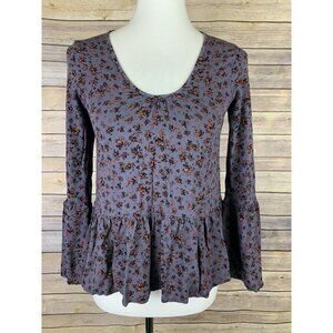 Mossimo XS Babydoll Blouse Floral Keyhole Boho